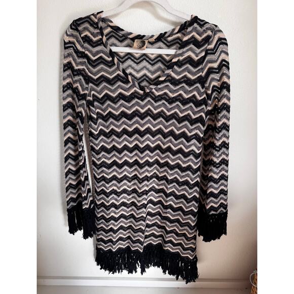 Anthropologie Lamb the Label Sheer Mod Chevron Fringe Dress Cover Up Size M - Picture 3 of 10